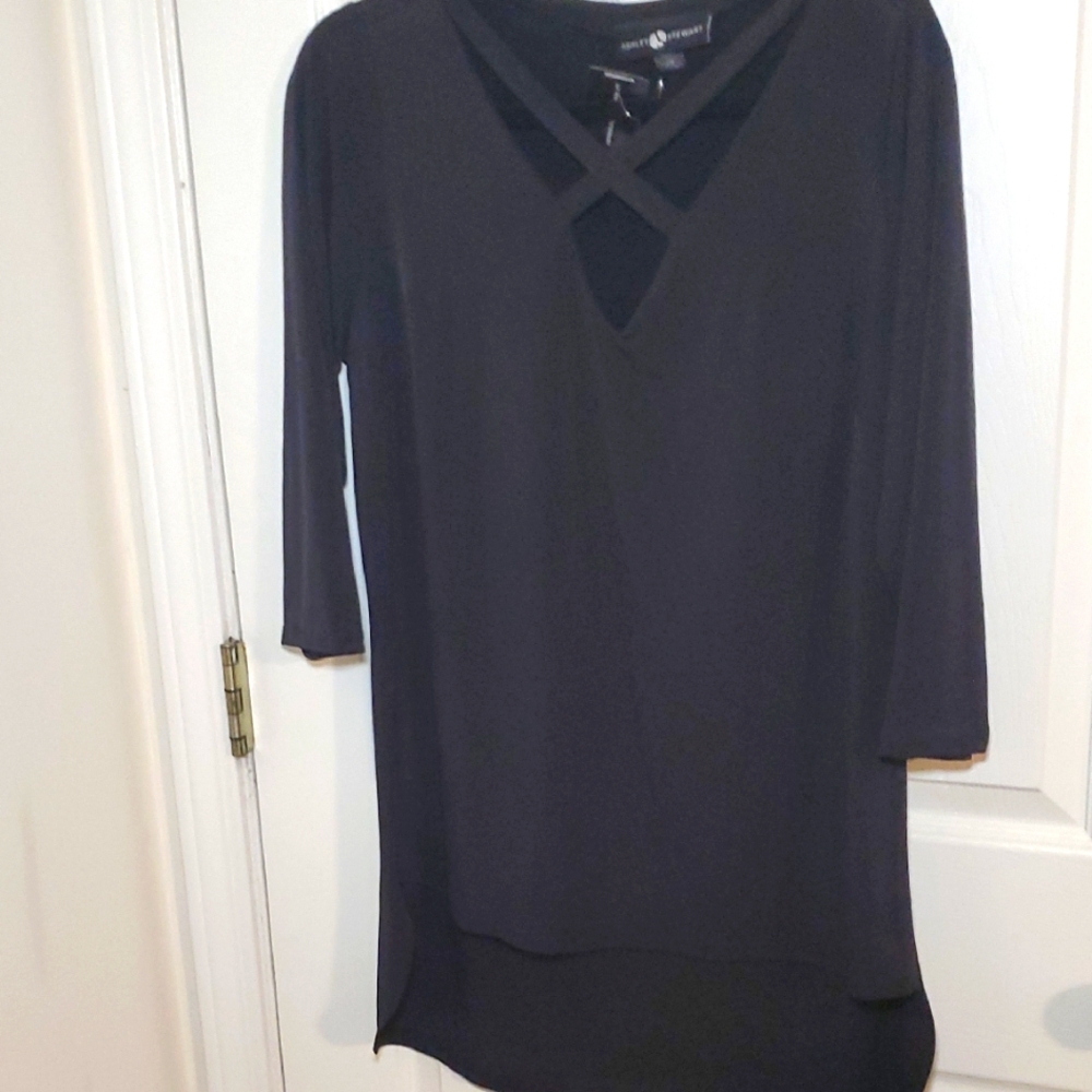 Ashley Stewart Black Criss-Cross V-Neck Top